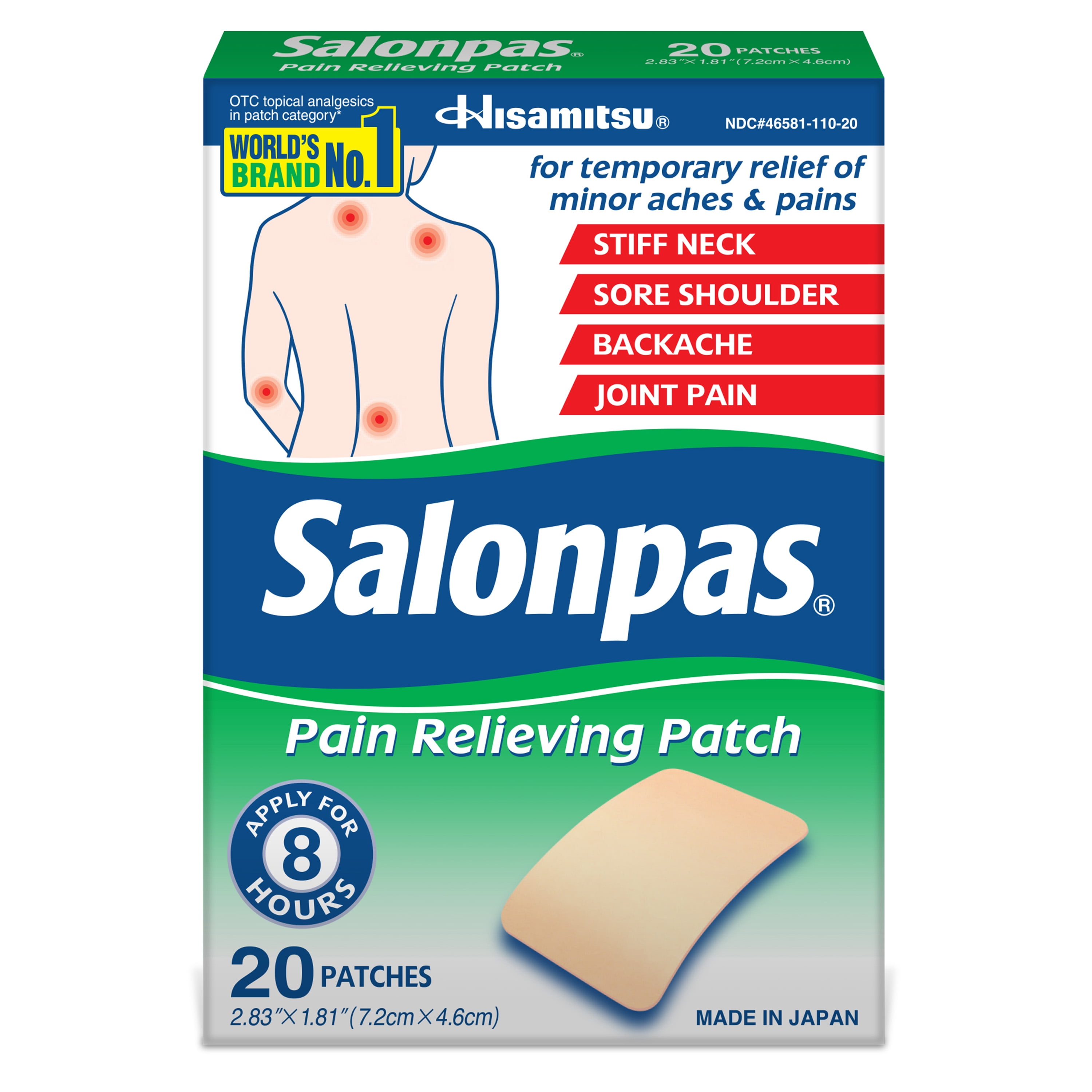 Salonpas Pain Relieving Patch, 8Hour Pain Relief, 20 Patches