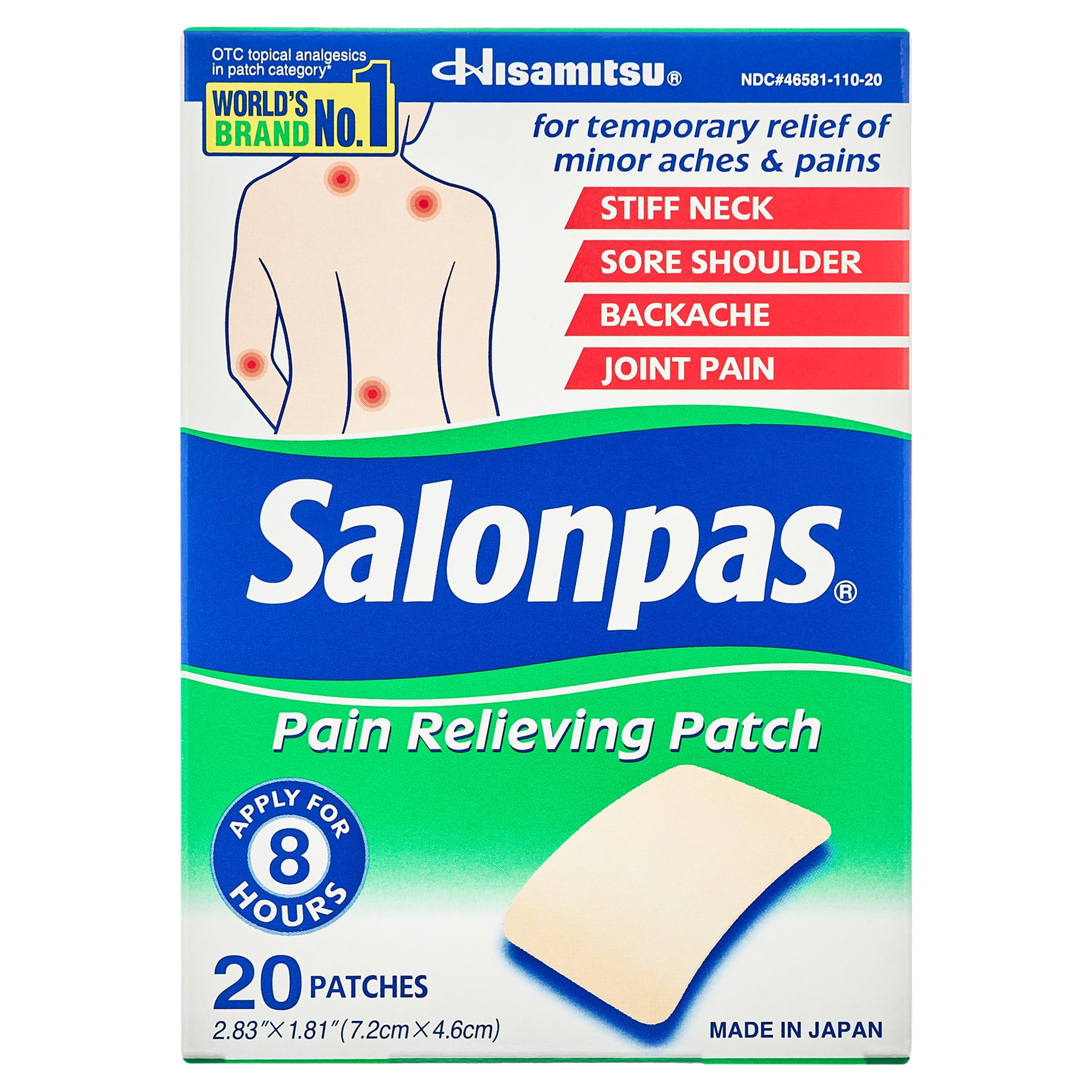 Salonpas Pain Relieving Patch, 8Hour Pain Relief, 20 Patches