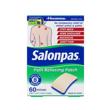Salonpas Pain Relieving Patch for Back, Neck, Shoulder, Knee Pain and Muscle Soreness - 8 Hour Pain Relief - 60 Count - Pack of 1