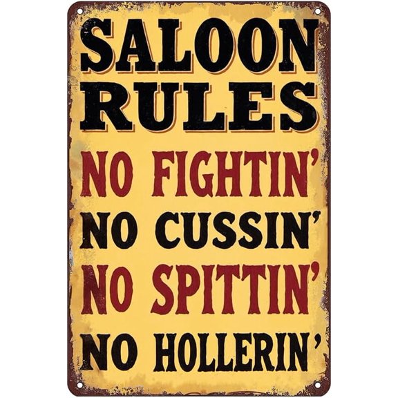 Saloon Rules Tin Sign - Metal 12x8 Inch Retro Rustic Wall Art for Bar, Pub, Garage, Gift for Cowboy Fans and Western Decor Lovers