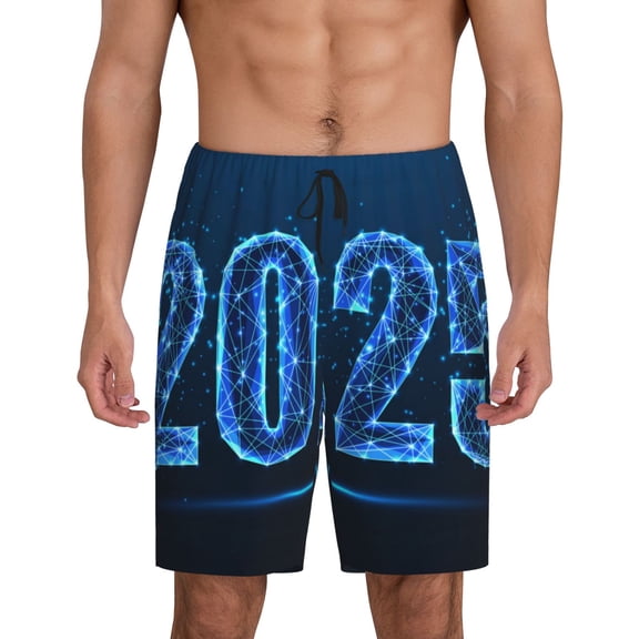 Salouo 2025 Happy New Year 5 Pattern Men's Sleep Pajama Shorts,Pajama Bottoms Elastic Waistband Sleep Pajama Short PJ Shorts for Men -X-Large