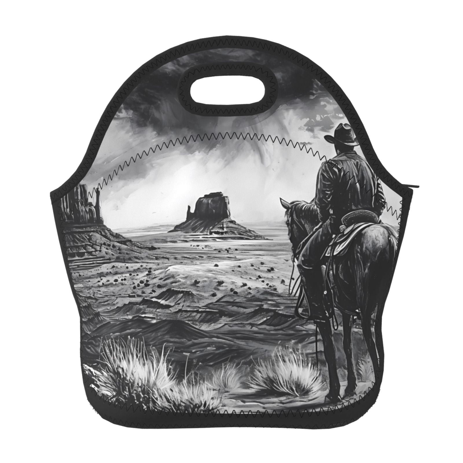 Salouo 60s Black White Western Cowboy for Lunch Tote,Lunch Bag