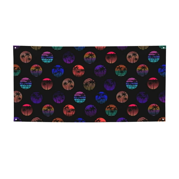 Salouo 80s Style Palm Trees Pattern Holiday Banner Outside Party Decoration Banner (1PC) Festival Supplies Fit for Birthday Parties & Celebrations & Chrismas-Medium
