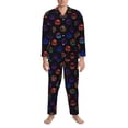 thumbnail image 1 of Salouo 80s Style Palm Trees Print Button-Front Long Sleeve Pajama Set for Men, Soft 2Pjs Men's Long Sleeve Sleepwear -Medium, 1 of 7