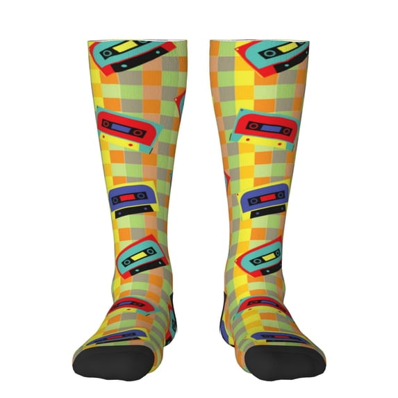 Salouo 90s Audio Tape Print Women's Men's Ankle Socks 1-pack Casual Athletic Socks for Unisex Adult Moisture-Wicking Socks for Daily Wear/Running/Sport
