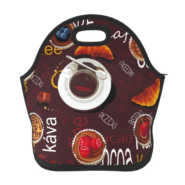 Salouo A Cup Of Black Coffee On A Saucer for Lunch Tote,Lunch Bag
