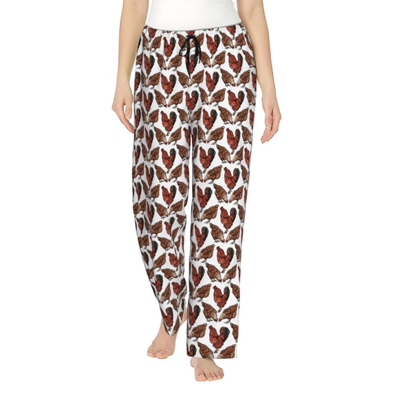 Salouo A Rooster With Chickens Print Women's Pajama Pants Casual Loose Sweatpants PJs Flowy Pants Drawstring Palazzo for Women Wide Leg Pants Lounge Pajama -X-Large