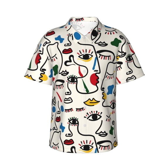 Salouo Aabstract Eyes for Hawaiian Shirt for Men,Summer Beach Casual Short Sleeve Button Down Shirts Men's Regular-Fit Short-Sleeve Print Shirt -3X-Large