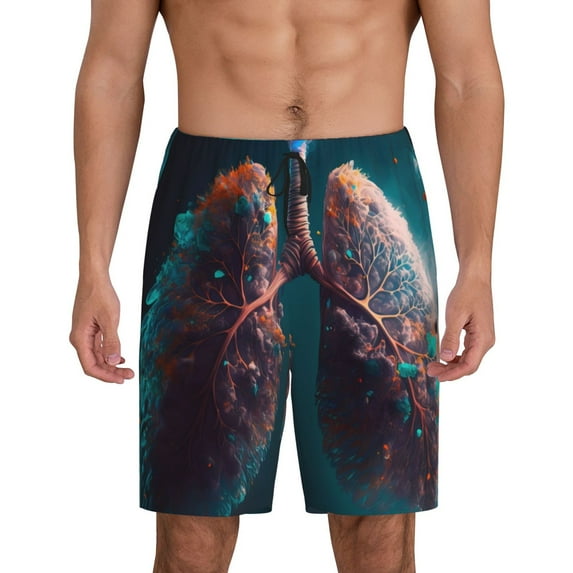 Salouo Abstract Botanical Heart Pattern Men's Sleep Pajama Shorts,Pajama Bottoms Elastic Waistband Sleep Pajama Short PJ Shorts for Men -Small