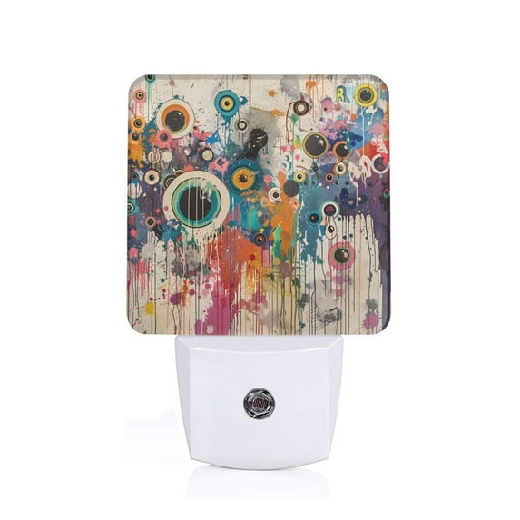 Salouo Abstract Colorful Dripping Circles for Night Lights Plug into Wall 1 Pack, 0.5W Plug in Night Light with Dusk-to-Dawn Light Sensor LED Nightlight for Bathroom, Adult, Hallway-US