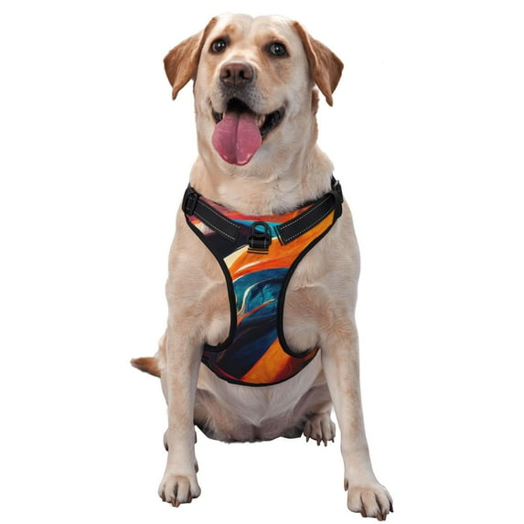 Salouo Abstract Fabric Color Waves for Dog Harness, No-Pull Pet Harness Adjustable Dog Vest No-Choke Reflective Pet Vest for Small, Medium & Large Dogs for Training & Walking-Large