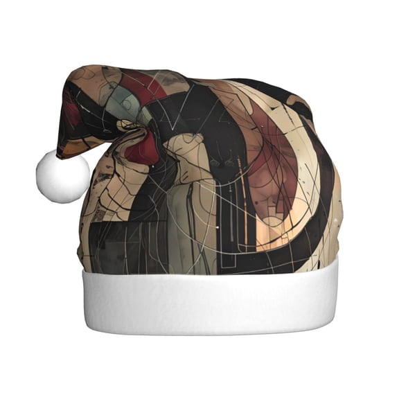 Salouo Abstract Geometric Faces for Adult Christmas Hat Xmas Holiday Hat Santa Hat for Women & Men Festive Headwear Accessories Fit for Christmas/ New Year/Holiday/Party,1PC