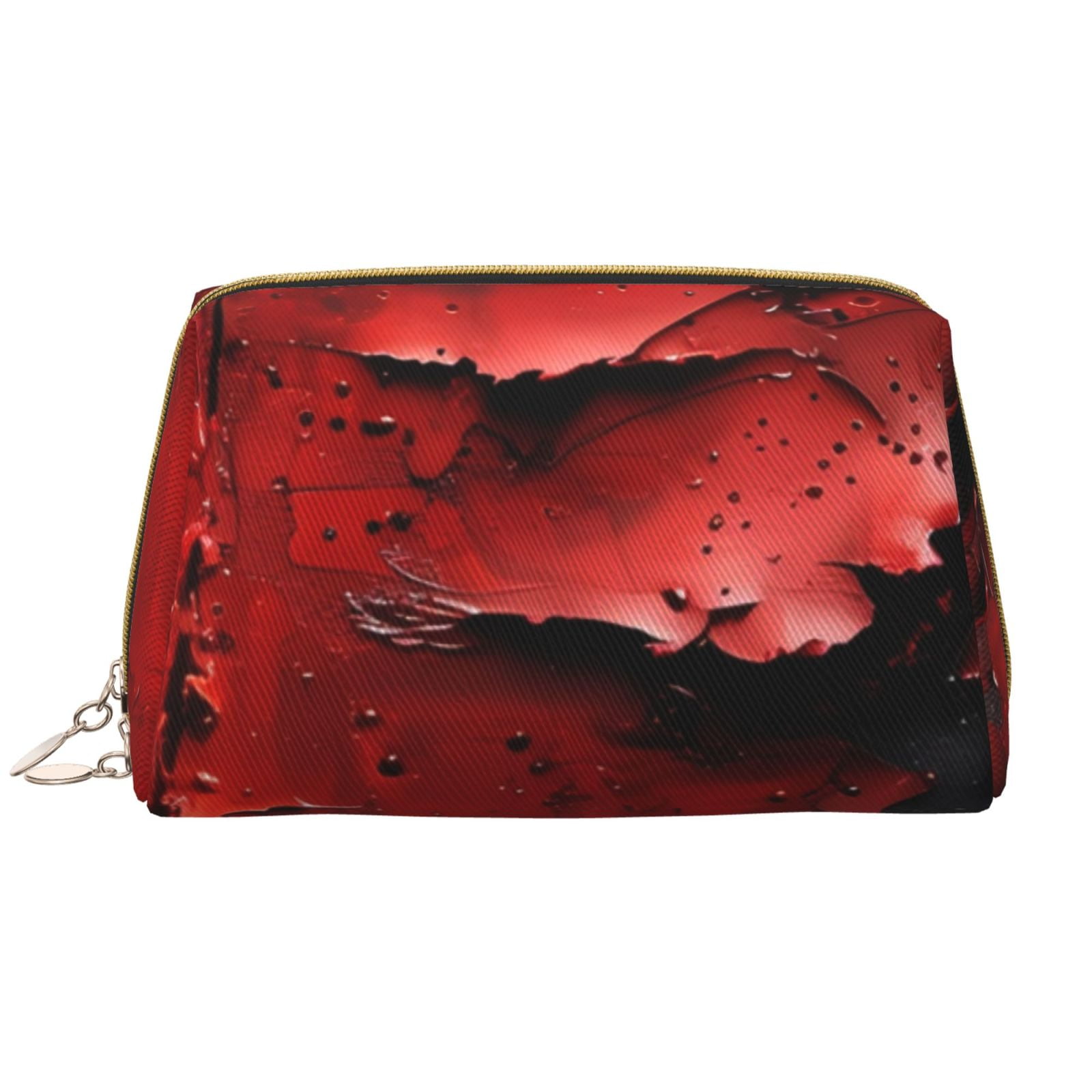 Salouo Abstract Red Textured Canvas Pattern Large Cosmetic Bag,Portable