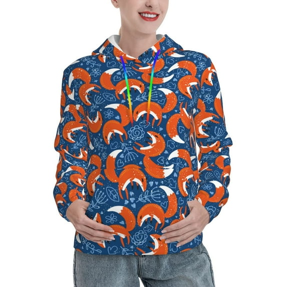 Salouo Abstract Vintage Fox and Plants Pattern Hoodie Sweatshirts for Women, Autumn Pullover Hoodie Workout Sweat Women's Long Sleeve Preppy Sweatshirts-Large