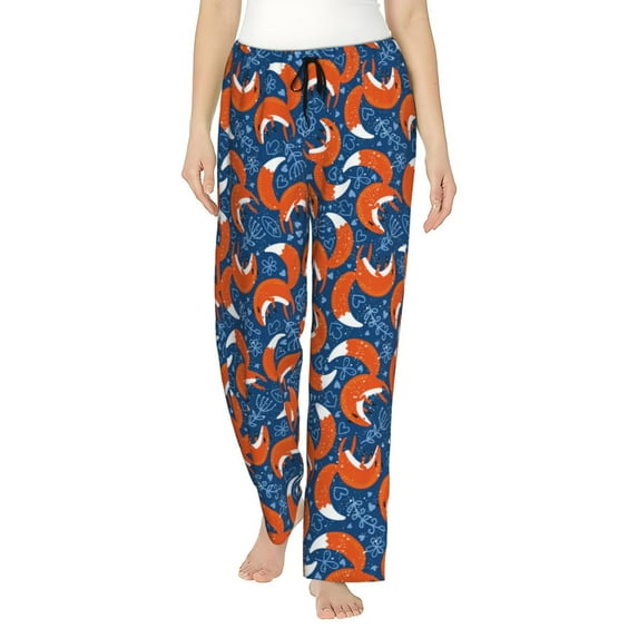 Salouo Abstract Vintage Fox and Plants Print Women's Pajama Pants Casual Loose Sweatpants PJs Flowy Pants Drawstring Palazzo for Women Wide Leg Pants Lounge Pajama -Medium