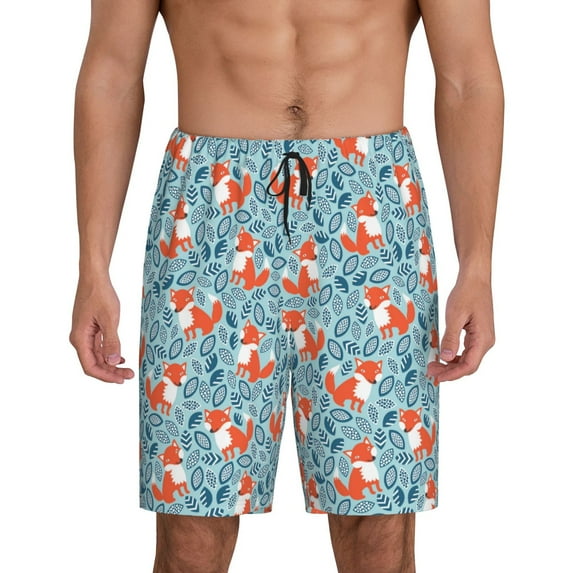 Salouo Abstract leaves fox Pattern Men's Sleep Pajama Shorts,Pajama Bottoms Elastic Waistband Sleep Pajama Short PJ Shorts for Men -X-Large