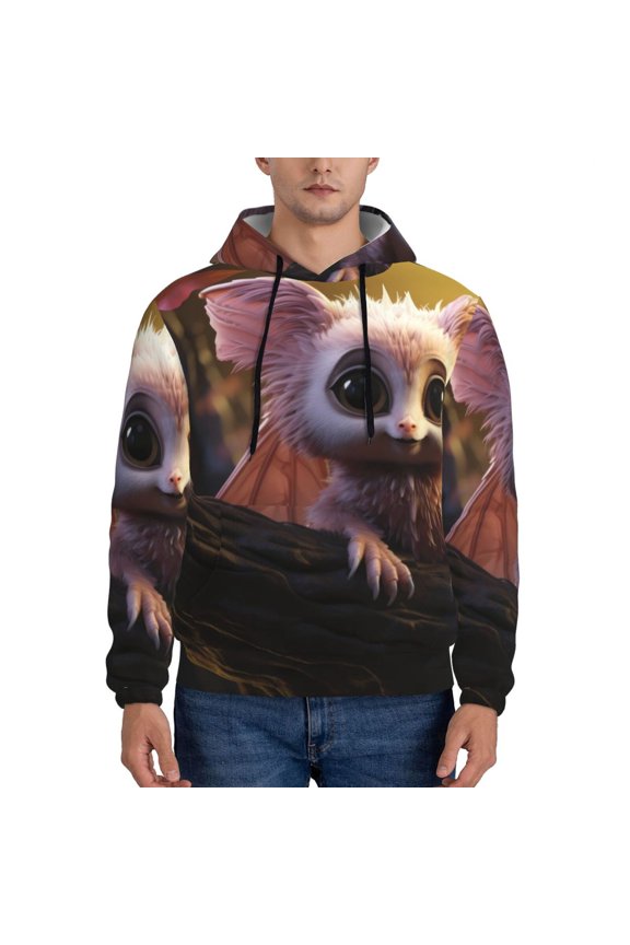 Adorable Fluffy Bat Pattern Men's Fall Hoodie Sweatshirt,Sport Hoodie with Pockets for Men Pullover Casual Hooded Sweatshirt-Small