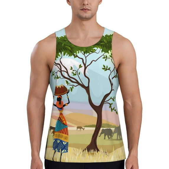 Salouo African Women for Men's Tank Tops,Sleeveless Muscle Shirts for Men Quick Dry Workout Tank Top Gym Muscle Tee Fitness Bodybuilding Sleeveless T Shirt-