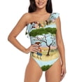 thumbnail image 1 of Salouo African Women Pattern One Shoulder Ruffled One Piece Swimsuit for Women V Neck Swimwear Tummy Control Bathing Suit-Medium, 1 of 6