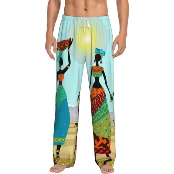 Salouo African Women Print Pajama Pants for Men, Lounge Pants Elastic Waistband Casual Men's sleepwear Loungewear Sleep Pajama Pant -Small