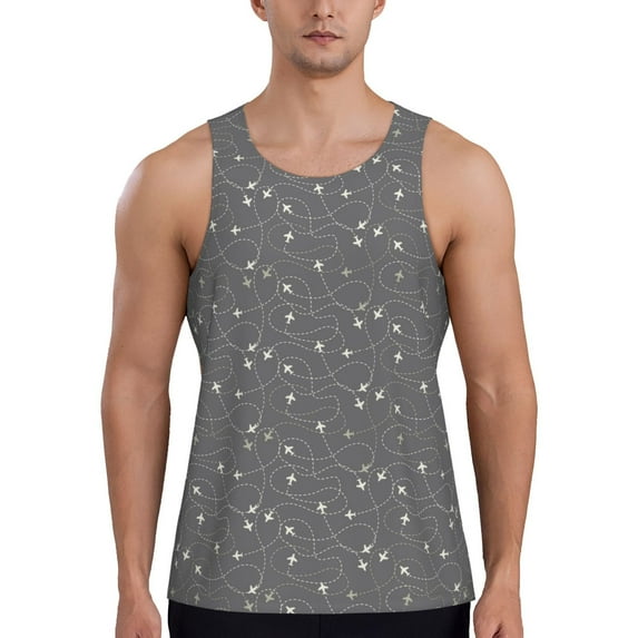 Salouo Airplane Routes Around The World for Men's Tank Tops,Sleeveless Muscle Shirts for Men Quick Dry Workout Tank Top Gym Muscle Tee Fitness Bodybuilding Sleeveless T Shirt-XX-Large