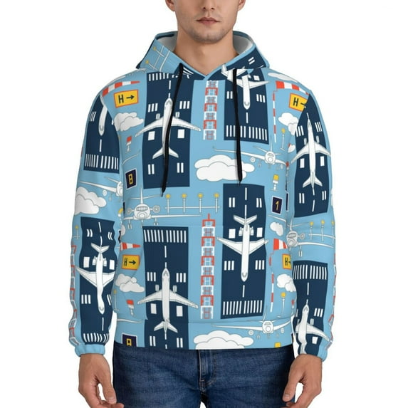 Salouo Airplanes and Aviation Signs Pattern Men's Fall Hoodie Sweatshirt,Sport Hoodie with Pockets for Men Pullover Casual Hooded Sweatshirt-Large