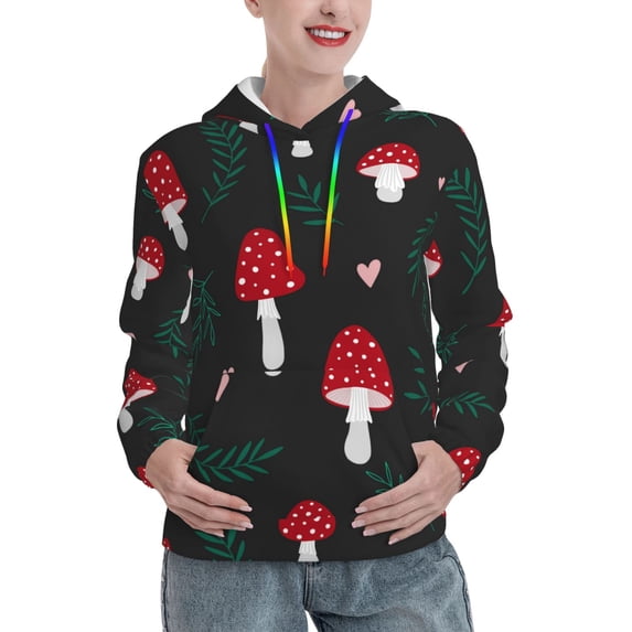 Salouo Amanita Mushroom Pattern Hoodie Sweatshirts for Women, Autumn Pullover Hoodie Workout Sweat Women's Long Sleeve Preppy Sweatshirts-X-Large