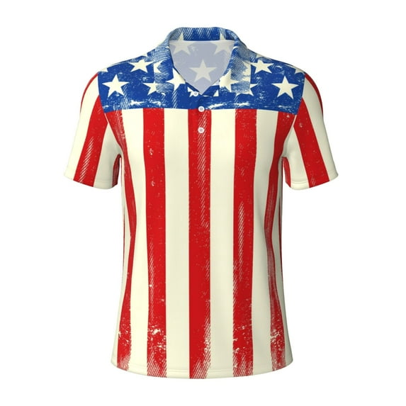 Salouo America Flags2 for Men's Short Sleeve Polo Shirts,Polo Shirts for Men Performance Short Sleeve Golf Shirt Athletic Casual Collared T-Shirt-Medium