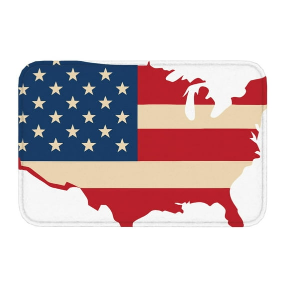 Salouo American Flag Map Pattern Outdoor Indoor Sturdy Doormats 16’’×24’’, Anti Fatigue Soft Flannel Thick Door Mat,Non-Slip Rectangle Rug Cushion