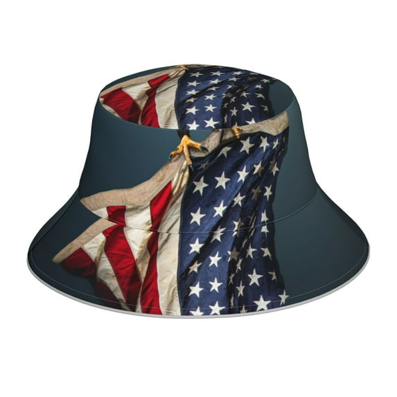 Salouo American Flag Print Unisex Bucket Hat, Outdoor Summer Beach Fishing Sun Hat Fun Outdoor Vacation Hat for Men Women Teens,Reversible Double-Side-Wear