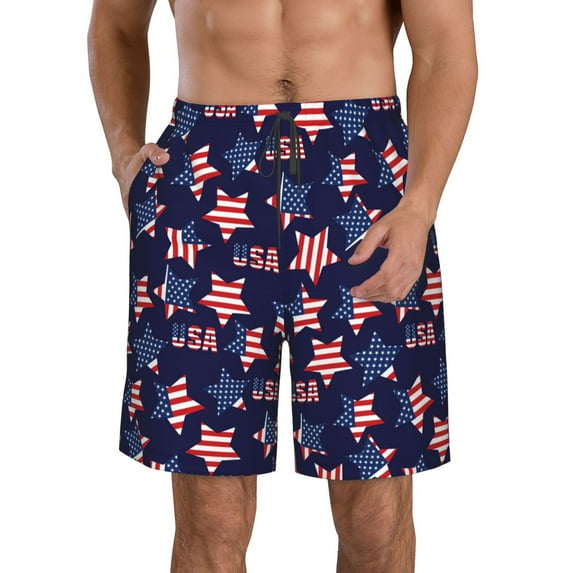 Salouo American Stars Pattern Swim Trunks for Men,Men's Hawaiian Bathing Suit Swimsuits Quick Dry Swimming Board Shorts Beach Shorts with Pockets-Medium