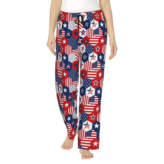 Salouo American Stars2 Print Women's Pajama Pants Casual Loose Sweatpants PJs Flowy Pants Drawstring Palazzo for Women Wide Leg Pants Lounge Pajama -X-Large