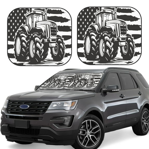 Salouo American Tractor Pattern Car Windshield Sun Shade Foldable | Front Windshield Shade for Sun, Heat and UV Rays | Interior Sun Protection-Medium