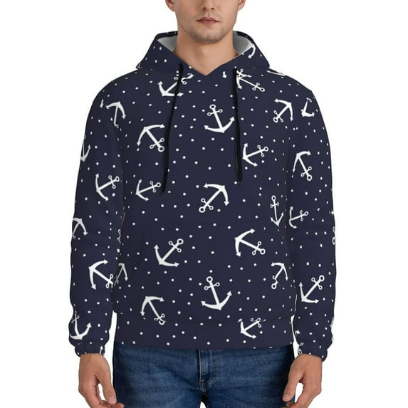 Salouo Anchor Pattern Men's Fall Hoodie Sweatshirt,Sport Hoodie with Pockets for Men Pullover Casual Hooded Sweatshirt-X-Large