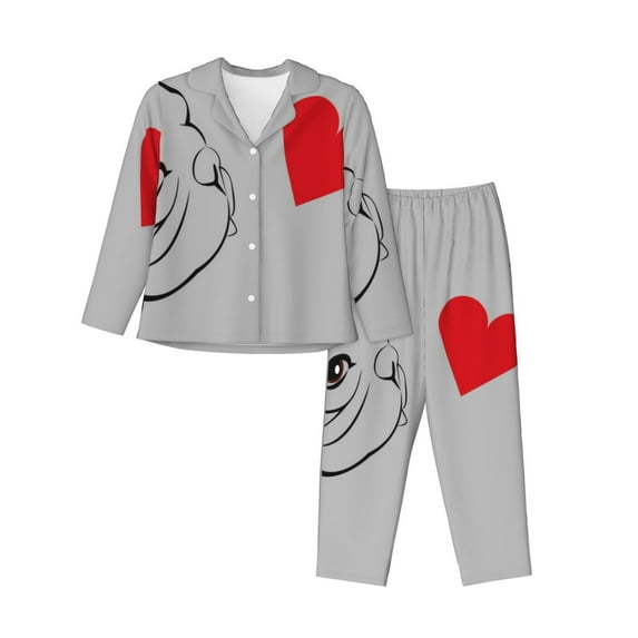 Salouo Animal Bulldog1 Pattern Women's Pajamas Set Long Sleeve Button Down Sleepwear Soft Pj Lounge Sets for women 2 Piece Pjs Set with Long Pants-Small