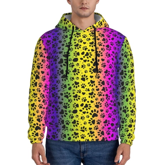 Salouo Animal Paw Rainbow Pattern Men's Fall Hoodie Sweatshirt,Sport Hoodie with Pockets for Men Pullover Casual Hooded Sweatshirt-3X-Large