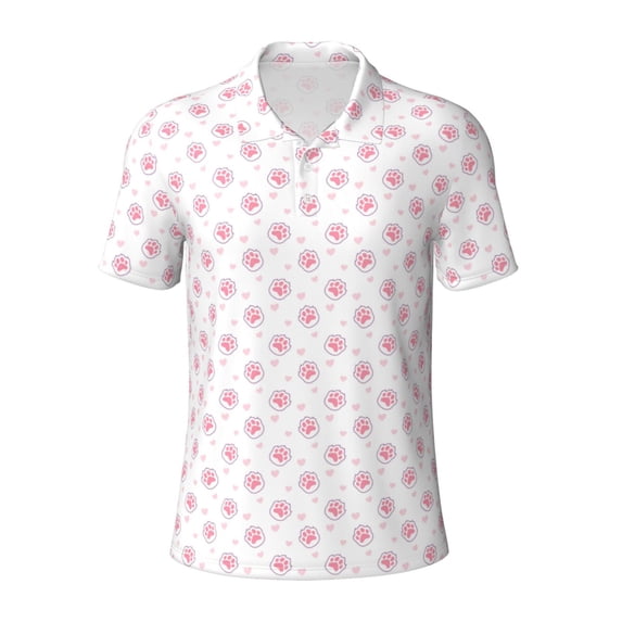 Salouo Animal Pink Color Paw for Men's Short Sleeve Polo Shirts,Polo Shirts for Men Performance Short Sleeve Golf Shirt Athletic Casual Collared T-Shirt-Medium