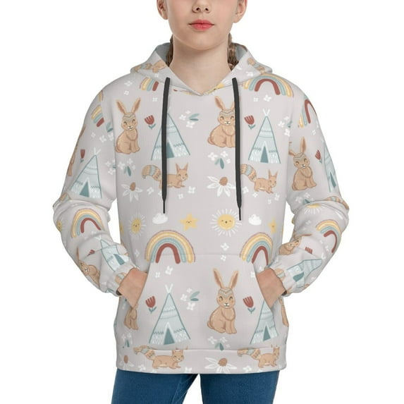 Salouo Animals In Tribe Pattern Hoodie Sweatshirt for Youth, Fall Pullover Hoodie Sweatshirt Long-Sleeve Pullover Hooded Sweatshirt-Small