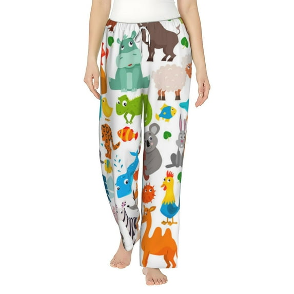 Salouo Animals Print Women's Pajama Pants Casual Loose Sweatpants PJs Flowy Pants Drawstring Palazzo for Women Wide Leg Pants Lounge Pajama -X-Large