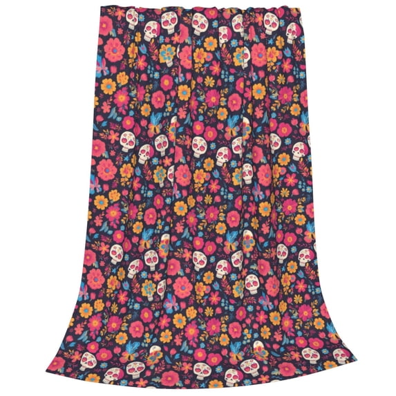 Salouo Apricot color Skull flower Print Bed Blankets,Flannel Blanket Comfortable Air Conditioning Blanket Lightweight Blanket for Sofa Bed Travel & Couch -80"x60"