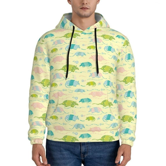 Salouo Armadillo Floral Pattern Men's Fall Hoodie Sweatshirt,Sport Hoodie with Pockets for Men Pullover Casual Hooded Sweatshirt-Small
