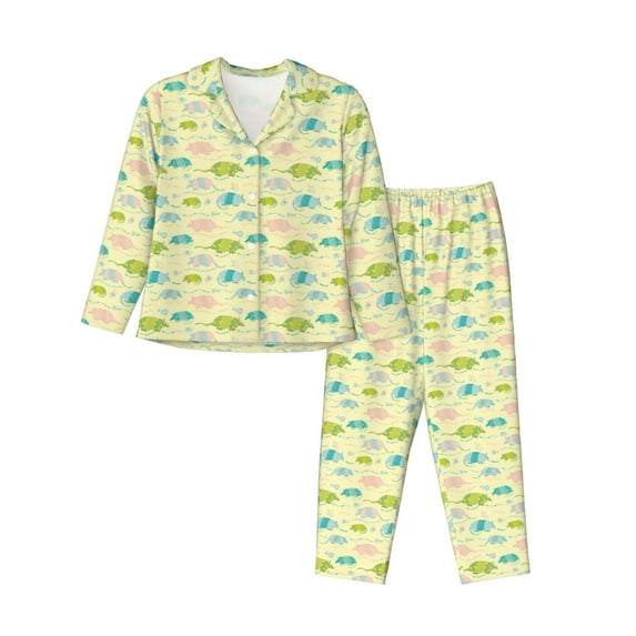 Salouo Armadillo Floral Pattern Women's Pajamas Set Long Sleeve Button Down Sleepwear Soft Pj Lounge Sets for women 2 Piece Pjs Set with Long Pants-Medium