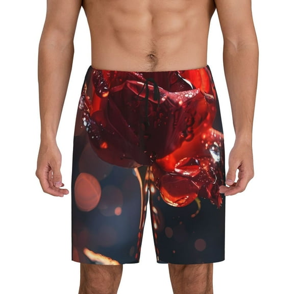 Salouo Artistic Dewdrop Rose Pattern Men's Sleep Pajama Shorts,Pajama Bottoms Elastic Waistband Sleep Pajama Short PJ Shorts for Men -XX-Large