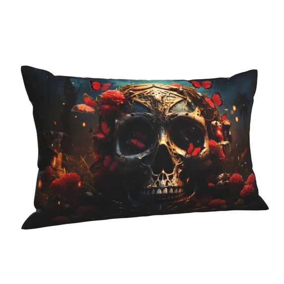 Salouo Artistic Flower Butterfly Skull Pattern Pillow Cases,1PC Pillow Covers with Envelope Closure Decorative Pillow Case for Bed Couch,Pillows Not Included-16"x24"