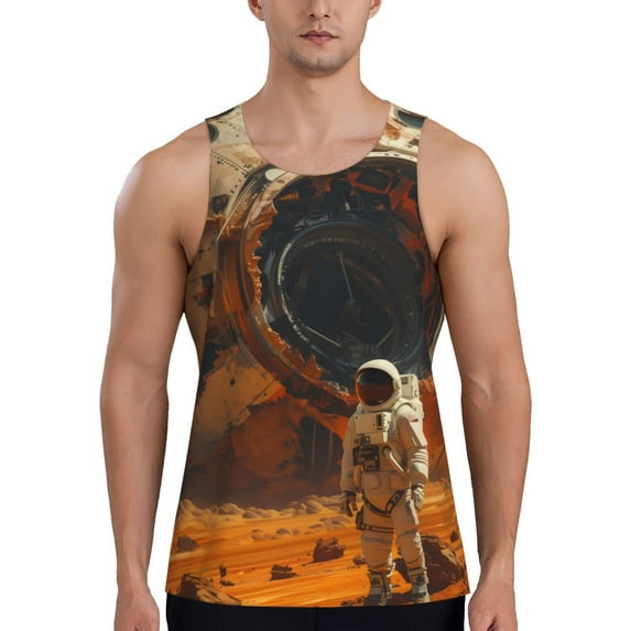 Salouo Astronaut Exploring Mars for Men's Tank Tops,Sleeveless Muscle Shirts for Men Quick Dry Workout Tank Top Gym Muscle Tee Fitness Bodybuilding Sleeveless T Shirt-Large