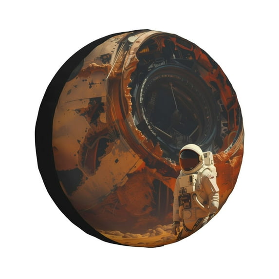 Salouo Astronaut Exploring Mars Print Spare Tire Cover 14-17 inch Spare Tire Protector Universal Tough Tire Wheel Cover for Trailer SUV and Truck-17 inch