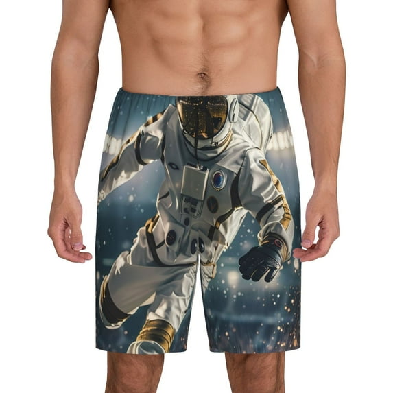 Salouo Astronaut Soccer Field Pattern Men's Sleep Pajama Shorts,Pajama Bottoms Elastic Waistband Sleep Pajama Short PJ Shorts for Men -3X-Large