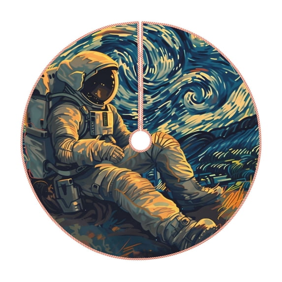 Salouo Astronaut Starry Night Christmas Tree Skirt 36" Farmhouse Christmas Decorations Snowman Xmas Tree Skirt Tree Mat for Holiday Party Decor