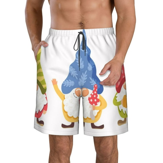 Salouo Autumn Funny Gnomes Pattern Swim Trunks for Men,Men's Hawaiian Bathing Suit Swimsuits Quick Dry Swimming Board Shorts Beach Shorts with Pockets-Medium