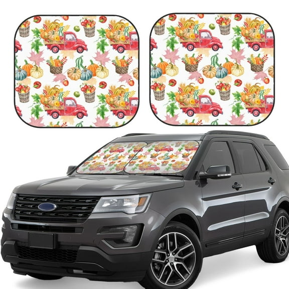 Salouo Autumn Harvest Truck Pattern Car Windshield Sun Shade Foldable | Front Windshield Shade for Sun, Heat and UV Rays | Interior Sun Protection-Small